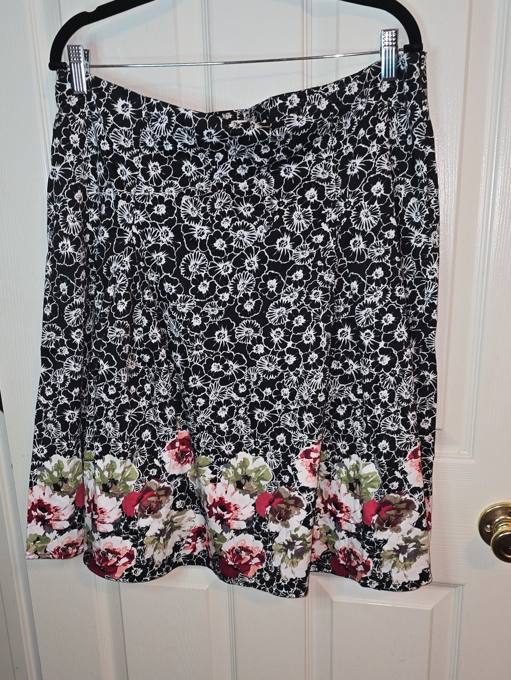 Christopher & Banks‎ Black A-Line Skirt with Pink & Green Floral Border